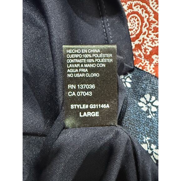 Fab'rik Dress Navy and Rust Baby Doll Lace Up Front Size Large - Picture 2 of 9